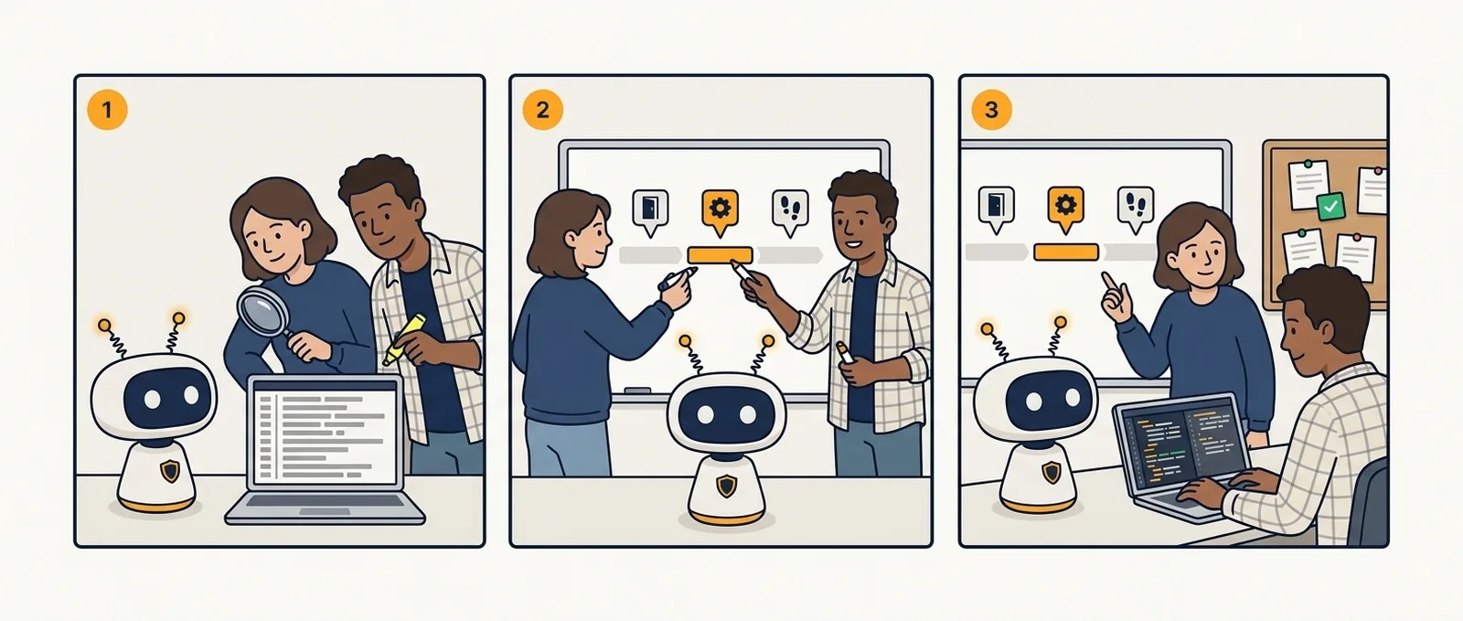 Storyboard: Robot Forensics in three steps.