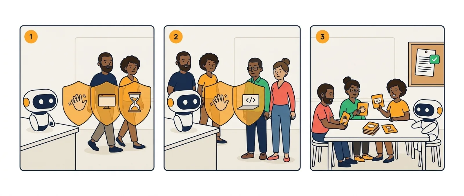 Storyboard: Layers of Defense in three steps.